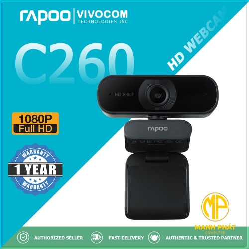 Webcam Rapoo ống kính hỗn hợp C260, độ phân giải FullHD 1080P