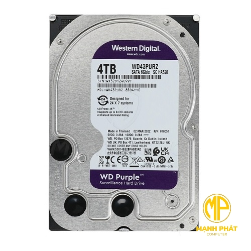 Ổ cứng Western Digital Purple 4TB 256MB Cache 5400RPM| WD43PURZ