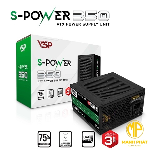 Bộ nguồn S-Power 350 (350W AC 200-240V/ 5A| 1*8Pin| 1* PCIe 8Pin| 2*Sata| 2*Molex| OVP, SCP)