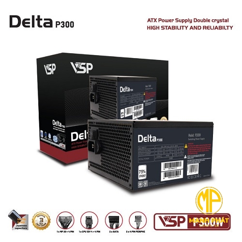 Bộ nguồn VSP Delta P300W (300W AC 200-240V/ 5A| 1*8Pin| 2*Sata| 2*Molex| OVP SCP)