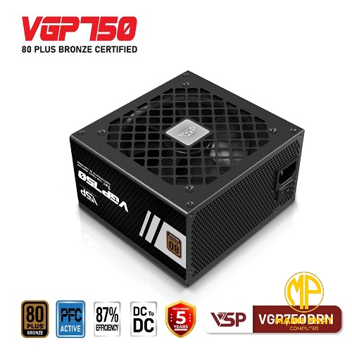 Bộ nguồn VSP VGP750BRN JPN 750W (80Plus Bronze| AC 100~240V/ 15/10A| A.PFC| DC to DC | 2*8Pin| ATX3.1/ PCI-E5.1)