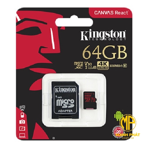 Thẻ nhớ 64GB Kingston Canvas React 100R/45W U3 MicroSD SDCR/64GB